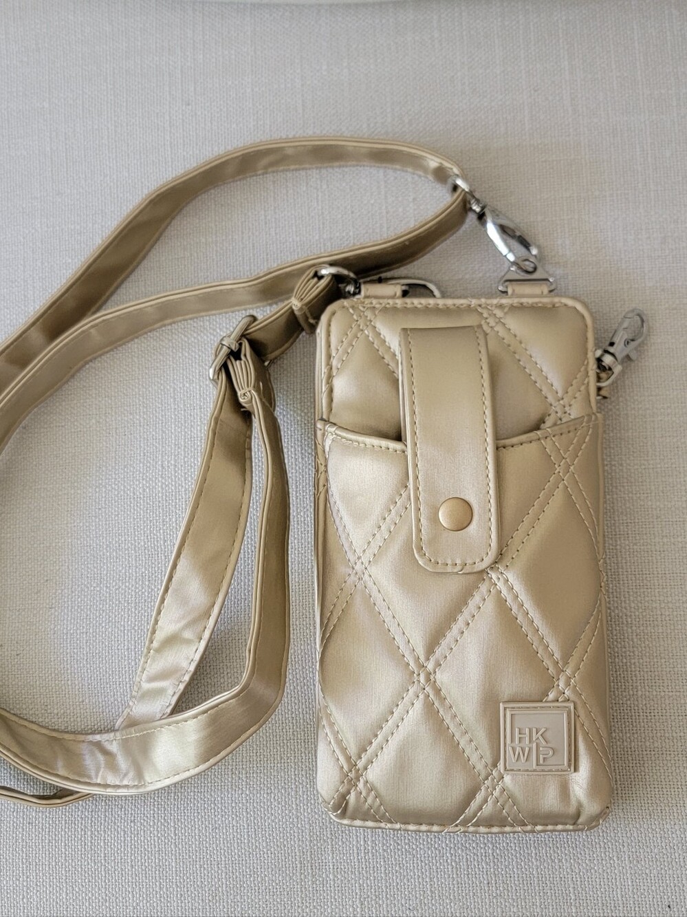 IHKWIP Quilted Gold-champagne Ring Ring CellPhone Crossbody Bag.